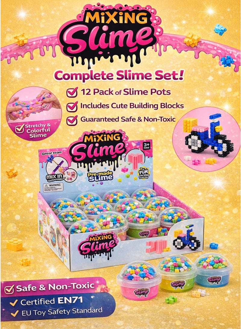فريق عظيم مجموعة Greateam Mixing Slime المكونة من 12 قطعة سلايم DIY بقطع بناء داخلية 108-110 جرام سلايم كريستالي في كل وعاء بلاستيكي أربعة ألوان سلايم جاهز للتمدد اصنع شكلك الخاص لعبة لعب حسية للأطفال 3 سنوات فما فوق معتمد EN71 آمن وغير سام وفق معيار سلامة الألعاب الأوروبي لعبة تعليمية وتطويرية للأطفال لعب ممتد مجموعة سلايم كاملة بعلبة عرض بالجملة أفضل هدية لرمضان - Image 5